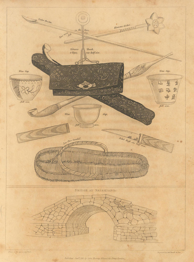 Bridge of Napakiang. Naha, Okinawa, Japan. Utensils. HALL 1818 old print